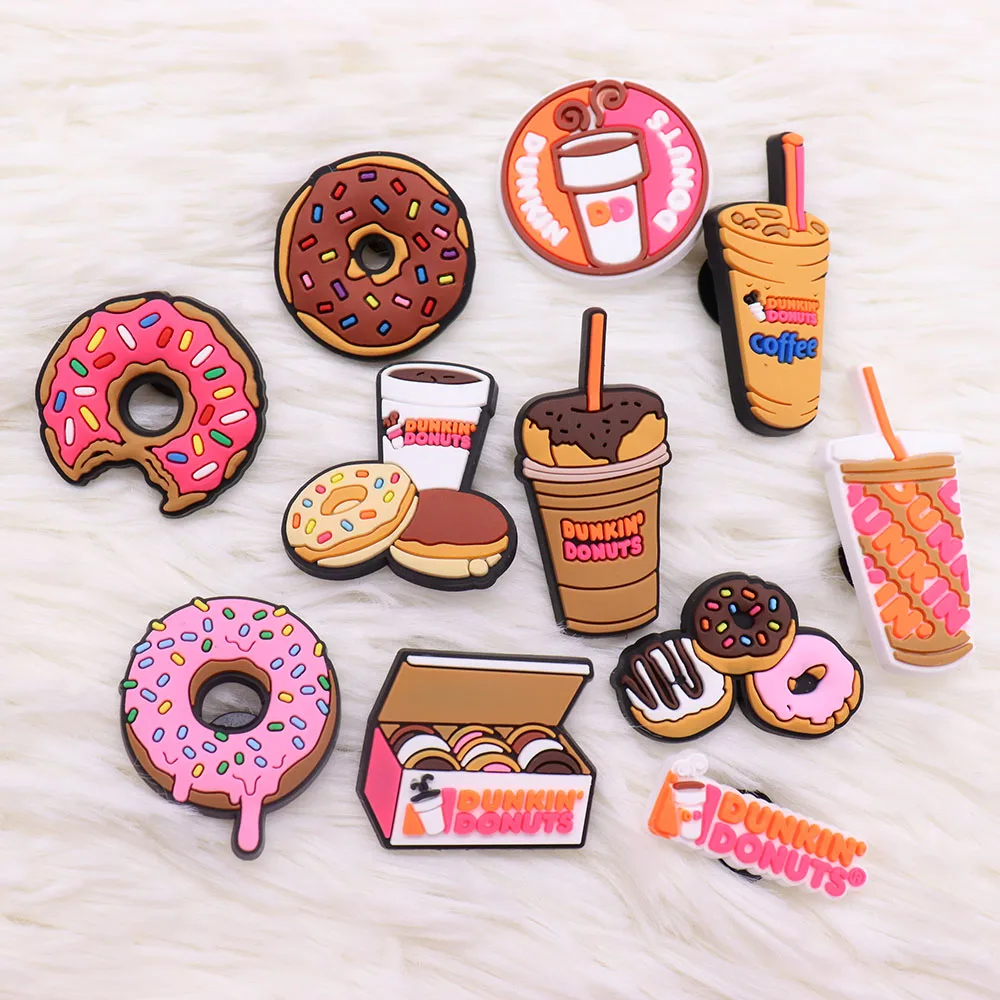 1-11PCS PVC Shoe Charms Food Donuts Coffee Buckle Clog Fit Wristbands Shoe Decoration Ornaments Accessories Holiday Present