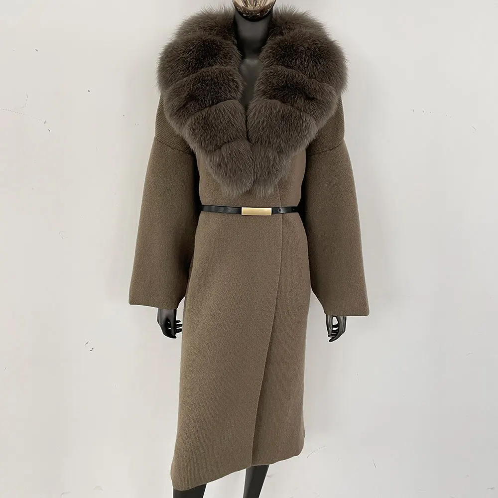 الموضة الطبيعية الثعلب الفراء الراكون الفراء سترة الإناث سترة الفراء الحقيقي جديد الخريف الشتاء الدافئة تريكو الملابس حزام معطف