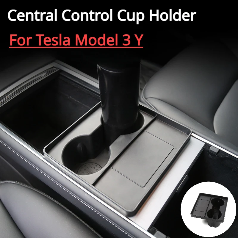 

For Tesla Model 3 Y Central Control Cup Holder Limiter Card Keys Area Storage Box Drinks Non-slip Double Hole Insert Accessories