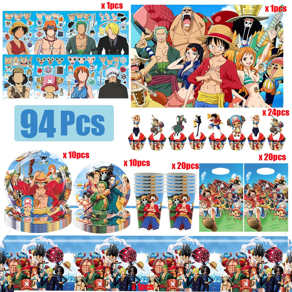 ONE PIECE Themen-Geburtstagsparty-Dekorationsset Luffy Ballons Teller Becher Tischdecke Geschenktüte Banner Babyparty-Zubehör Jungengeschenk – Detail 6