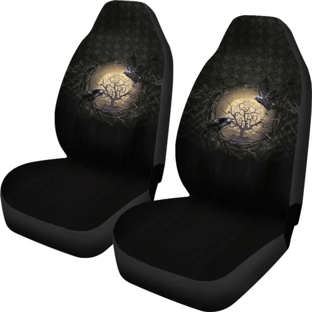 Viking Car Seat Covers, Odin'S Raven Tree Of Life Valknut Rune Circle,Pack of 2 Universal Front Seat Protective Cover