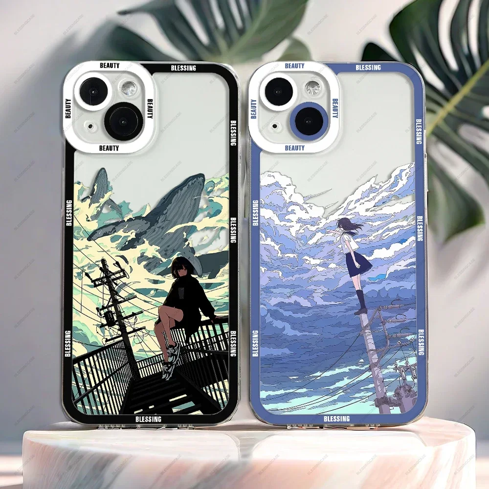 Beautiful Anime Scenes Phone Case For iPhone 16 15 14 13 12 11 Plus Pro Max Mini XS X XR Soft Silicone Cover