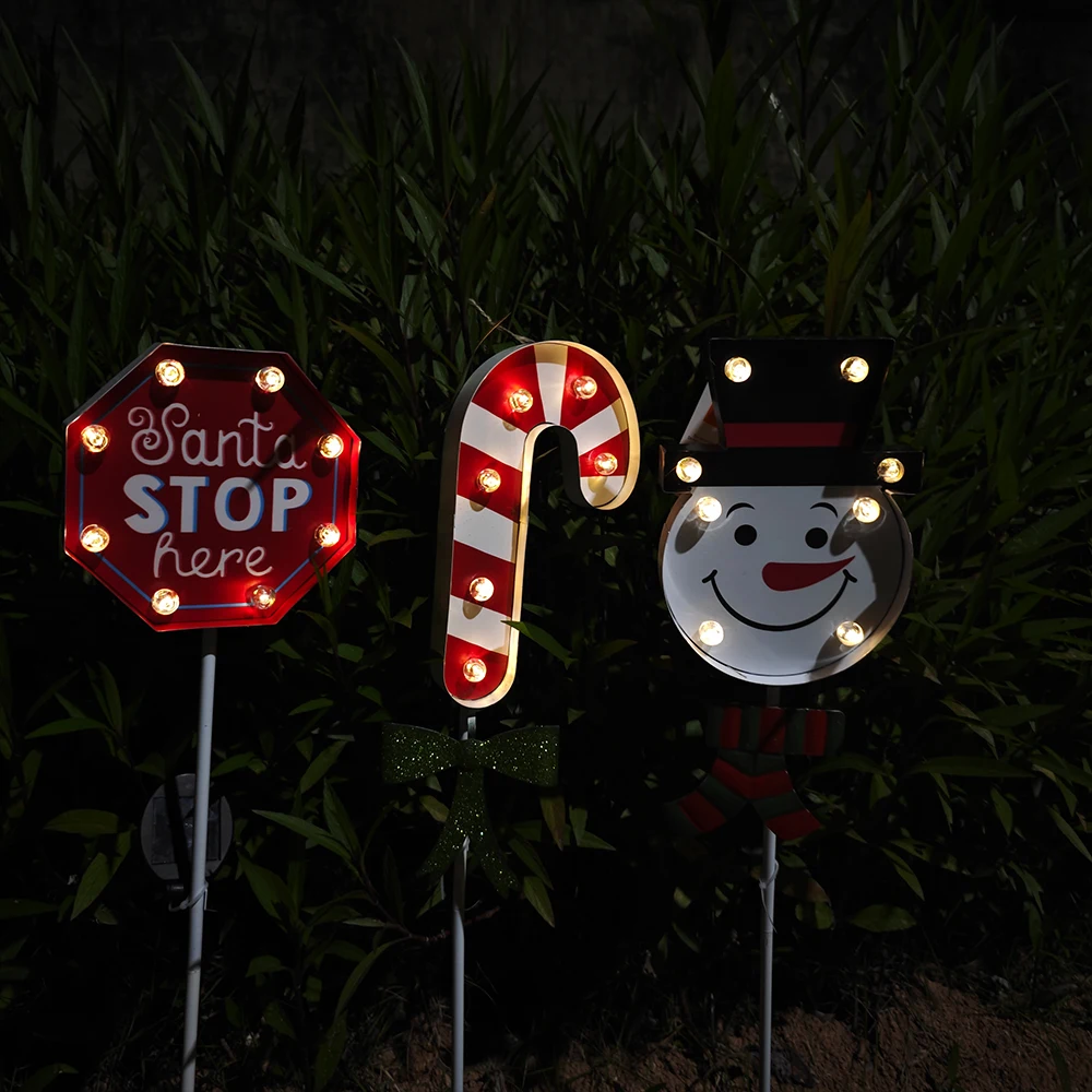 Solar Christmas Snowman Ground Lights, LED Garden Lawn Lights, Iron Candy Cane Decorative Lights