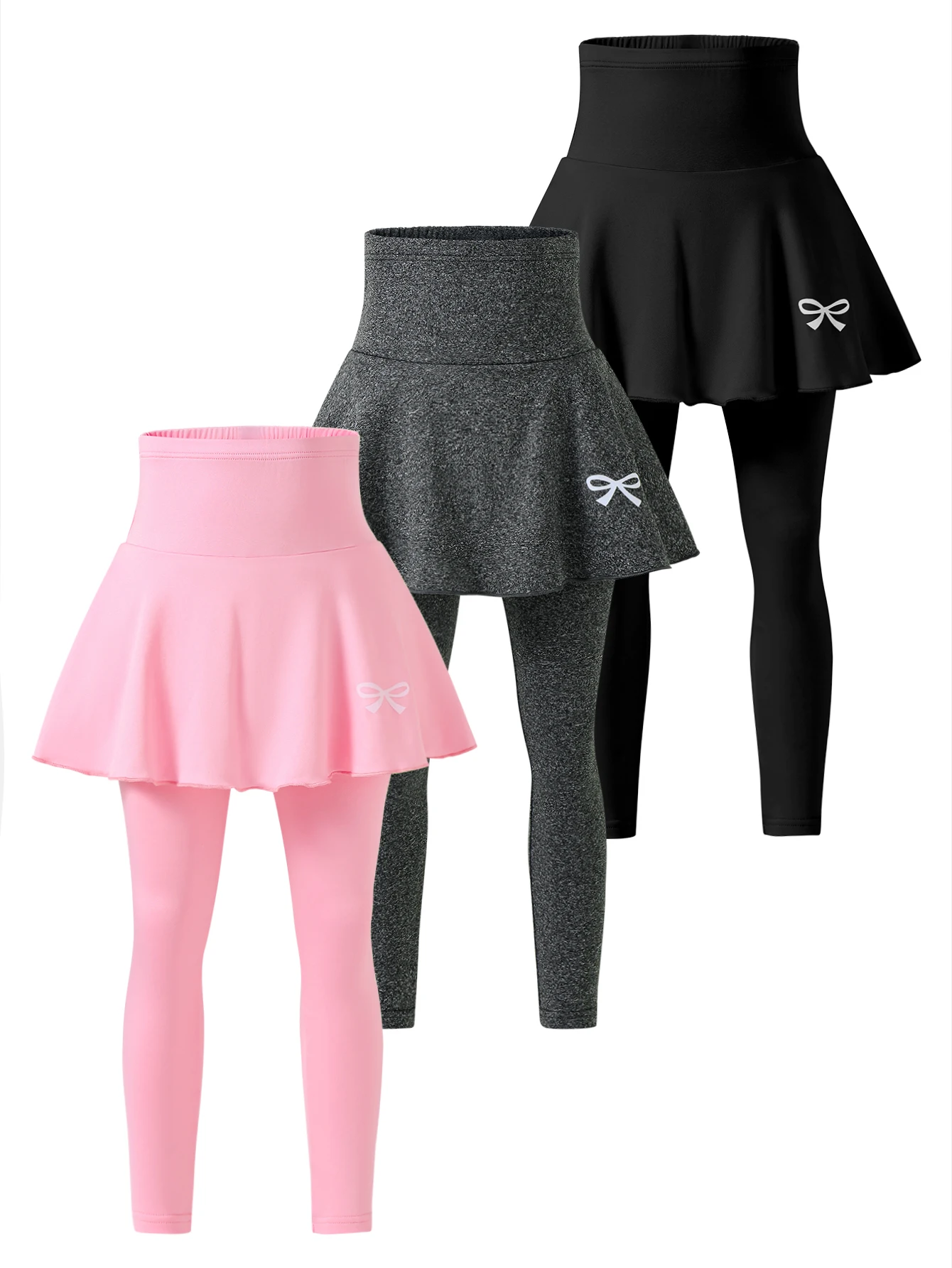 Mädchen, 8-12 Jahre, Herbst-Winter-Mode, Sport-3-teiliges Set, hoch geschnittener, einfarbiger Skort für Laufen, Tennis und Yoga – Detail 1