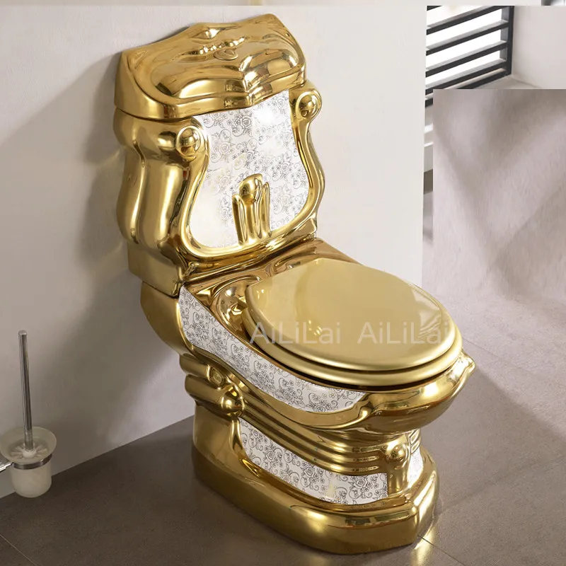 European court gold toilet retro hotel color toilet relief split toilet creative toilet.