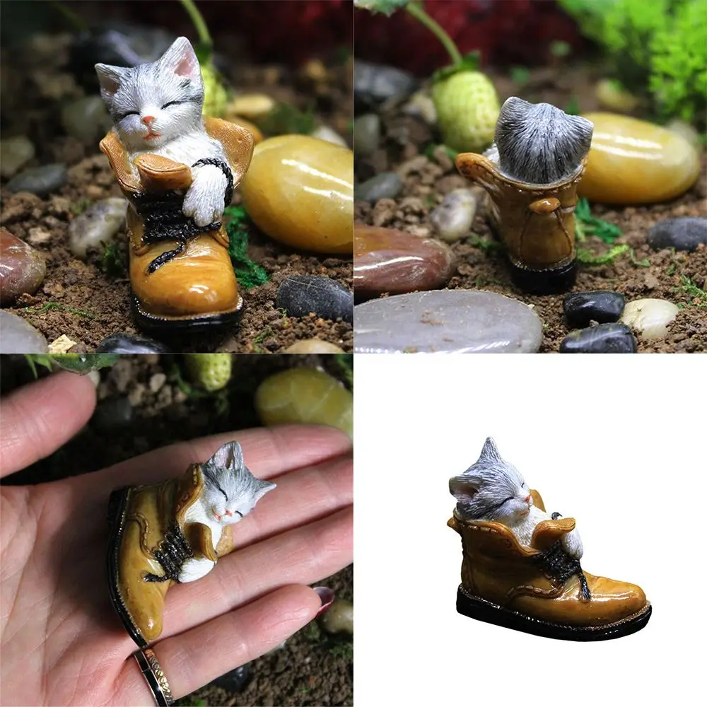 Animal Resin Miniature Sleeping Cat Kitten Pose Flowerpot Scene Small Model Office Desk Figurines Decorative Craft Home Decor