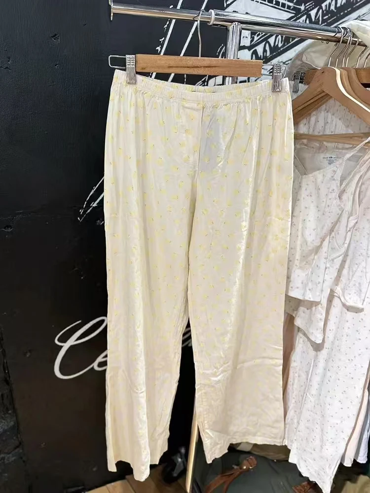 Little Duck Print Vest Pant Pajama Set Women Eyelet Slim Tank Tops+ Casual Straight Trousers Cute Sweet Cotton Home 2 Piece Sets