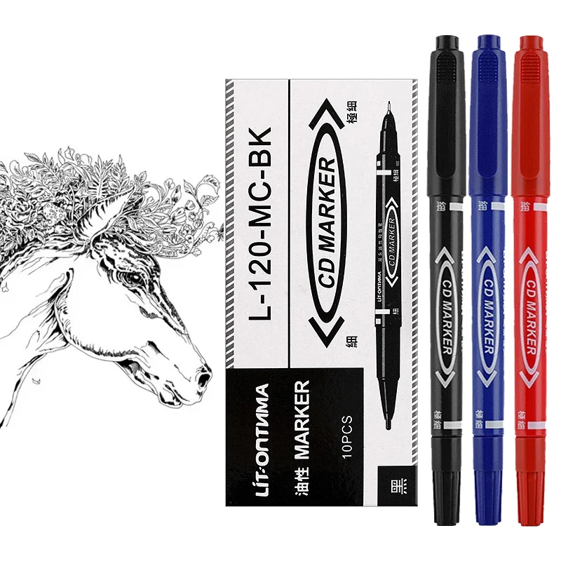 

10 ручек с двойным наконечником, набор перманентных маркеров, черные/синие чернила, пластик, дерево, камень, металл, стекло, маркировка для граффити, товары для рукоделия