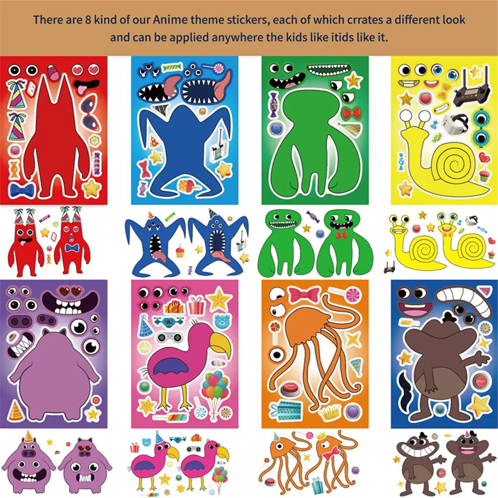 16 sheets garden of banban Make a Face Puzzle Stickers Kids Assemble Jigsaw Toys Children Funny Game Party Gift