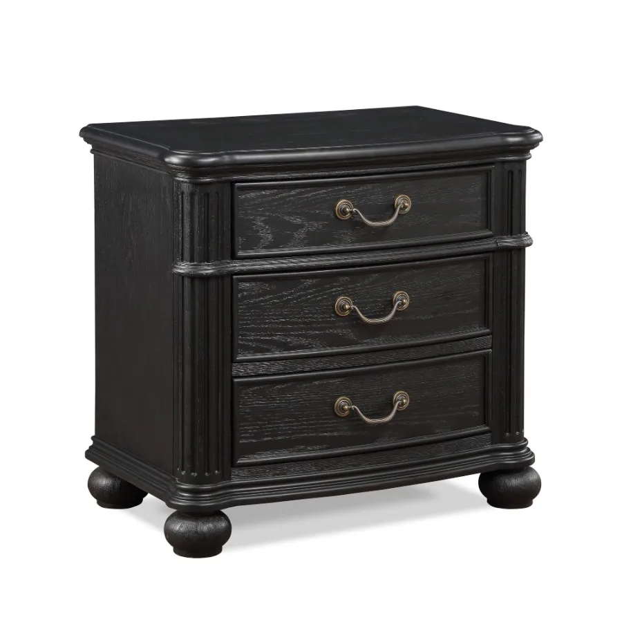 1 szt. Tradycyjny, antyczny uchwyt do szuflady, szafka nocna z 3 szufladami, czarno-szary, ciemny wykończenie, drewniane meble do sypialni