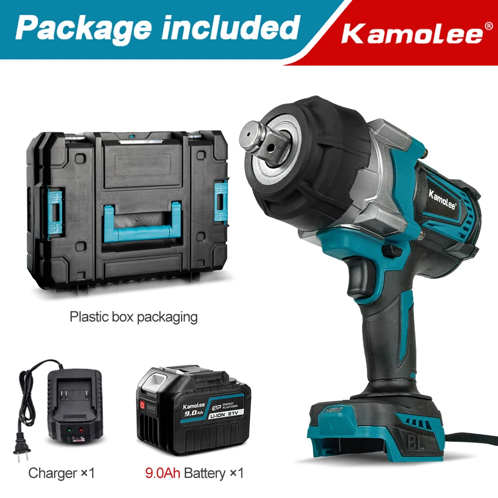 Laag 70%！！Kamolee 4100NM borstelloze slagmoersleutel 3/4 inch elektrisch gereedschap compatibel met 18/21V Kamolee-batterij