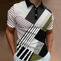 Polo de verano para hombre, camiseta de manga corta de línea degradada, Tops informales con solapa diaria, a la moda camiseta a rayas, ropa para hombre