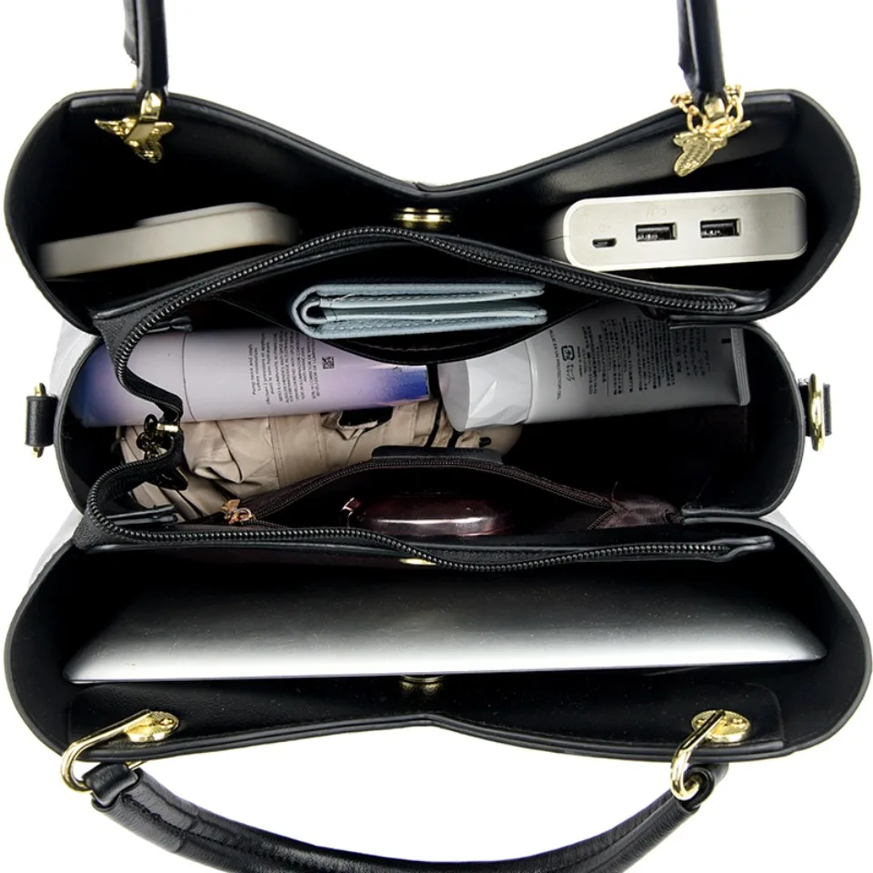Genuine Brand Three Layers Pu Leather Hand Bags Small Handbags Women Shoulder Bags Luxury Designer Casual Tote Shopping Bag New