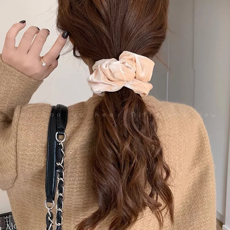 Frauen Einfarbig Scrunchies Vintage Korallen Samt Haarband Für Mädchen Pferdeschwanz Halter Gummibänder Elastische Haar Krawatten Zubehör – Detail 7