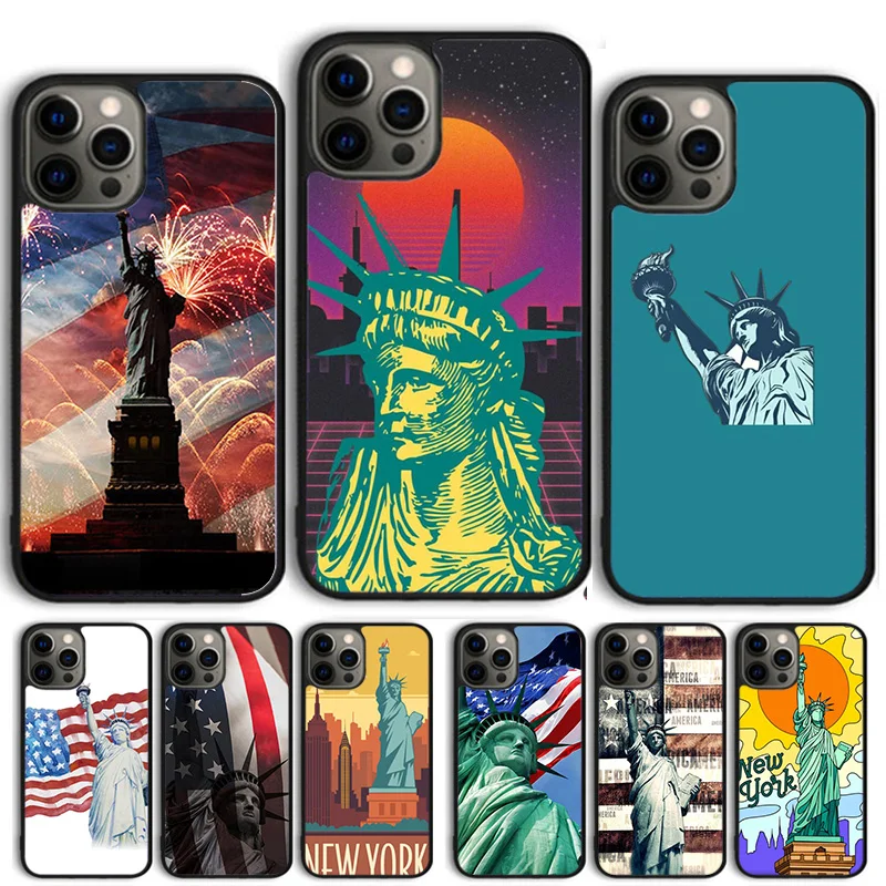 America Flag Statue of Liberty Phone Case Cover For iPhone 15 16 11 13 14 Pro Max 12 mini Plus X XS Max XR Fundas