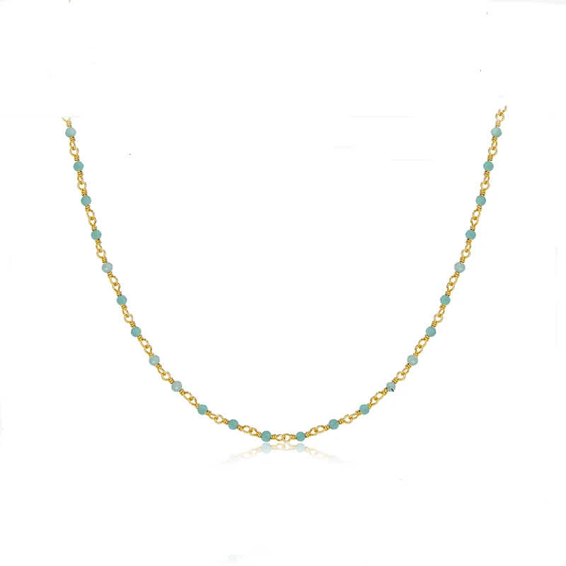 Natural Amazonite S925 Silver 18K Gold Chokers Necklace For Women Green Stone Minimalistic Chic Chain Necklaces 2024 New Gift