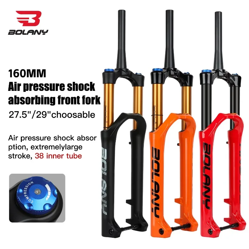 BOLANY MTB Air Pressure Front Fork BOOST Thru‑Axle 150mm Adjustable Travel Tapered Tube Damping Bicycle Suspension Fork