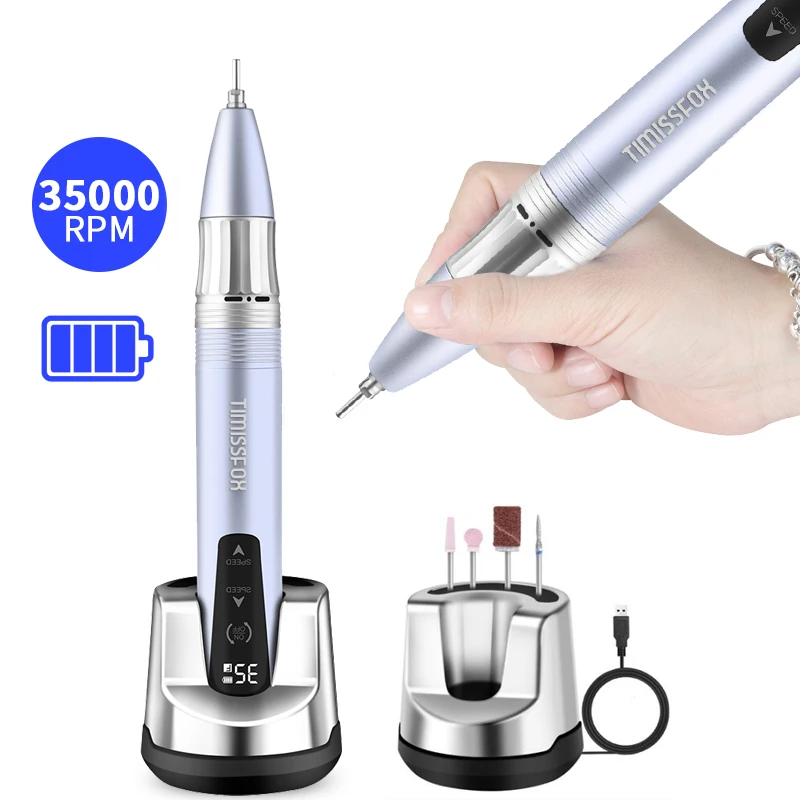 

35000RPM Electric Nail Drill Pen for Manicure Pedicure Rechargeable Portable Nail Machine for Gel Polishing Salon Nail Equipment