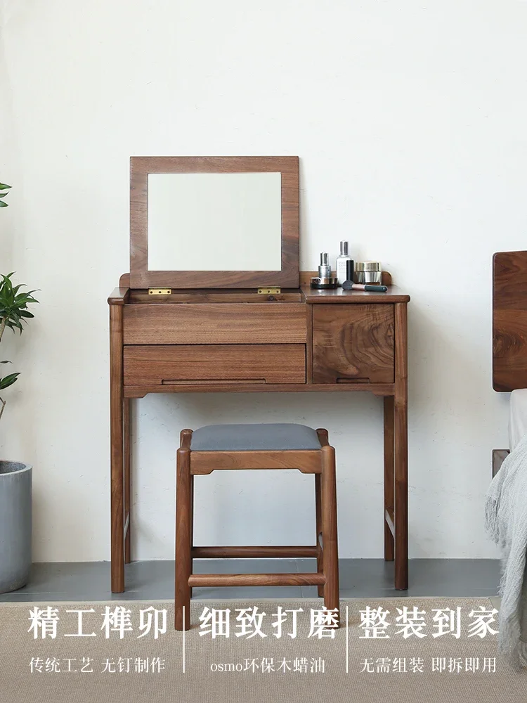 Meja Rias Kayu Solid Meja Rias Flip Kecil Sederhana Kamar Tidur Terintegrasi