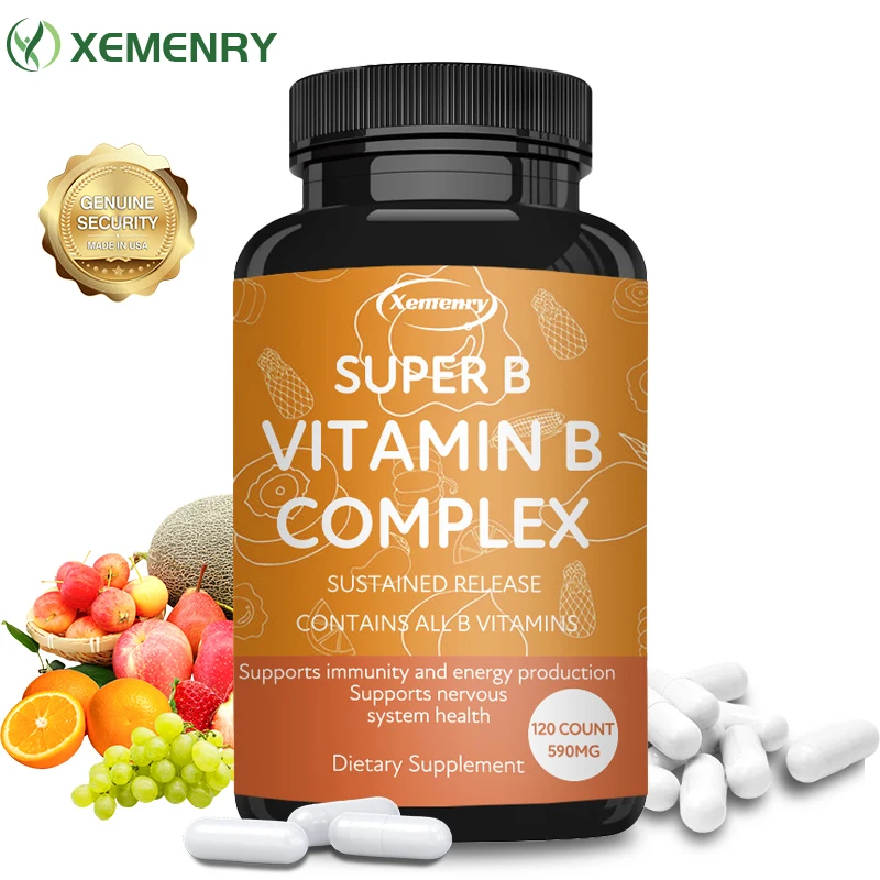 

Vitamin B Complex Capsules - Aids Digestion and Releases Energy, Supports Healthy Skin and Eyes - 120 Capsules