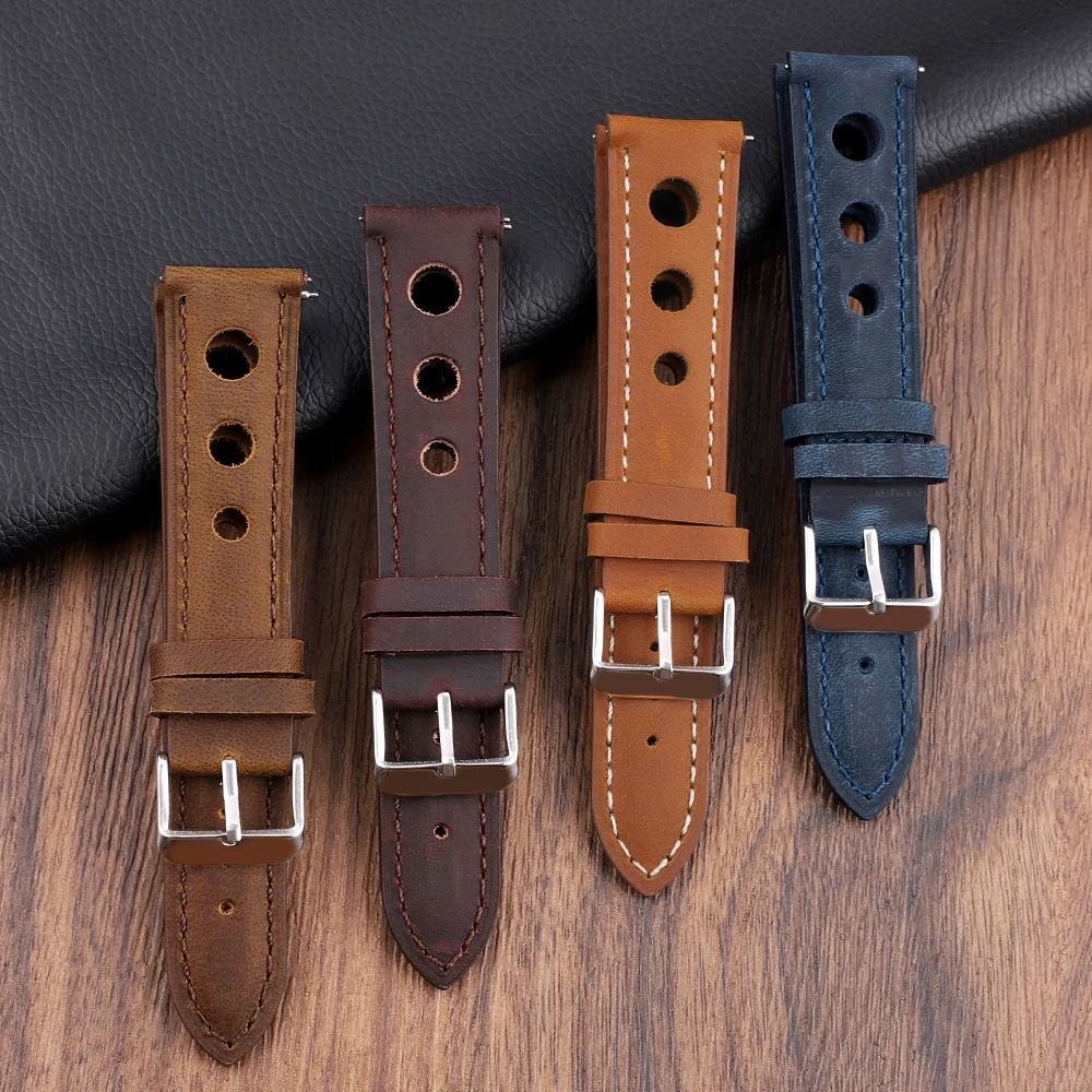 Retro Handmade Crazy Horse Leather High Quality Watch Band 18mm 20mm 21mm 22mm Quick Release Strap Man Woman Bracelets Wristband