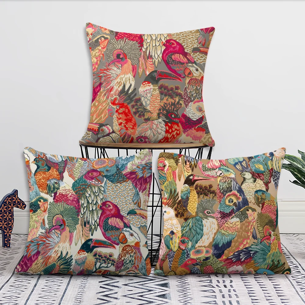 Court-Style Jacquard Rose Red Parrot cushion cover For Pillow Printing Sofa Decoration Home Room Coffee Office Nordic Simplicity