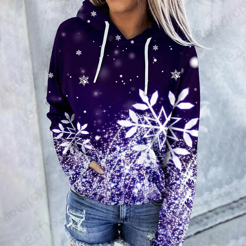 Snowflake 3d Print Hoodie Women Fashion Oversized Hoodies Women Sweats Coat Casual Hooded Sweatshirt Pullover Women\'s Clothing