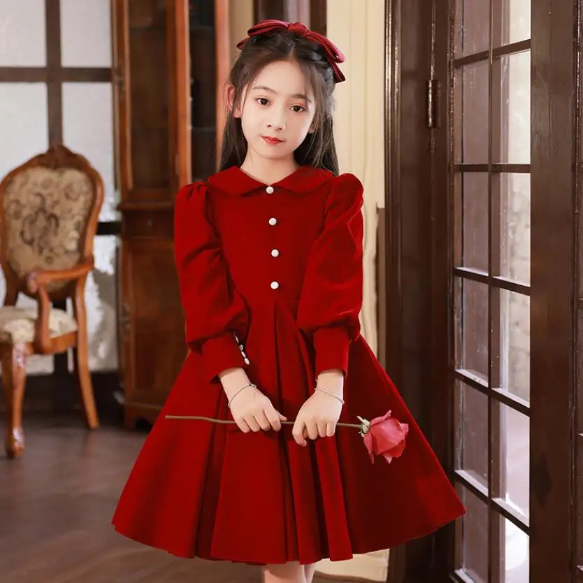 2023 New Children's Evening Gown Spanish Vintage Girls Birthday Party Red Dresses For Eid A2117