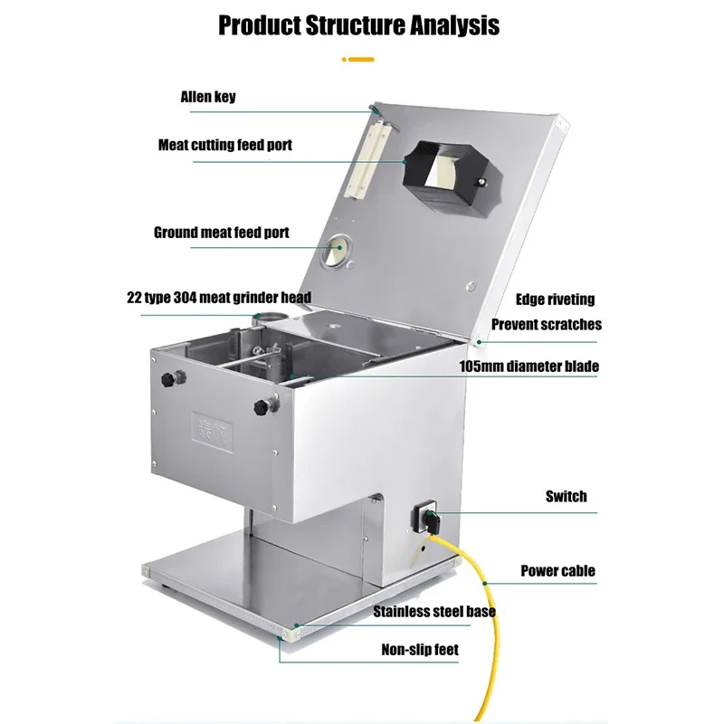 

Meat Slicer Household Frozen Meat Cutting Machine Vegetables Cutter Desktop Alloy+Stainless Steel Thickness Adjustable