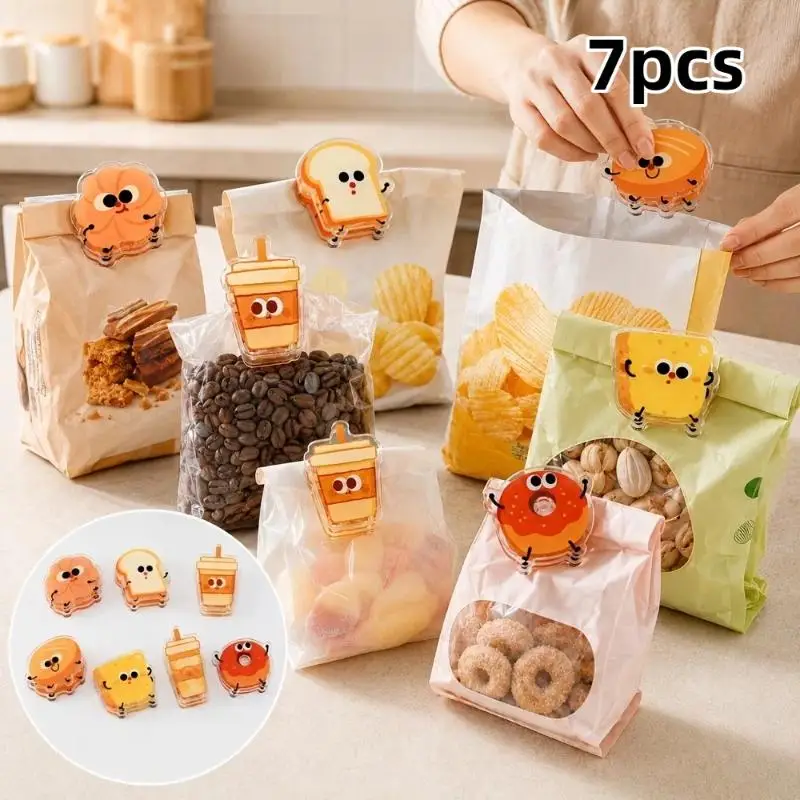 7 Pcs Cartoon Bread Shaped Snack Bag Sealer Clips Multi Purpose Clips for Food Packages Receipts Notes Files Book Pages Photos