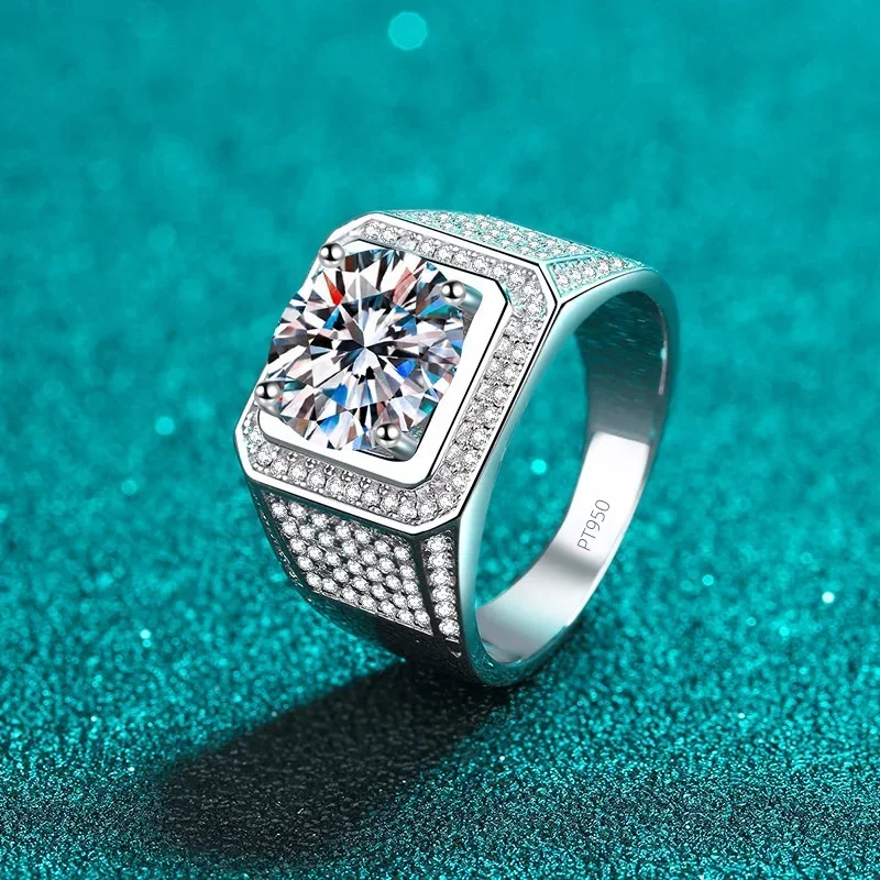 Luxury Large 2/5 Ct Ring Moissanite Diamond Bully Men\'s Ring Platinum 18K White Gold Atmosphere for Boyfriend Customs Jewelry