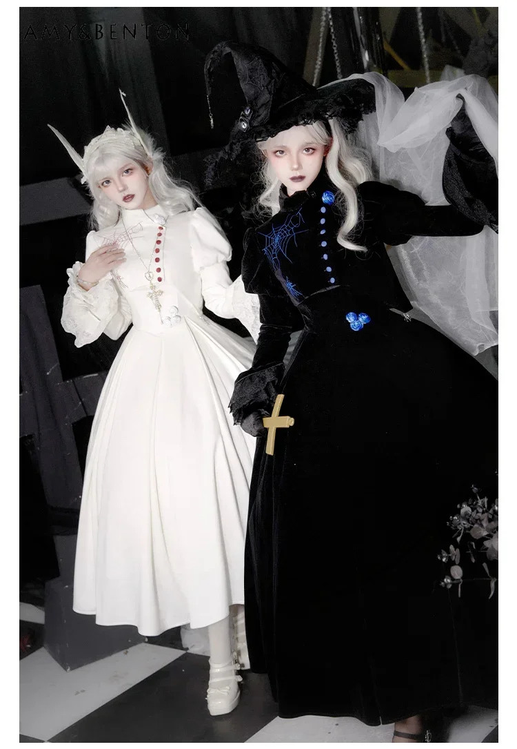 Original Design Harajuku Embroidered Bubble Sleeve Top Fishbone Slim High-waist Tutu Skirt Gothic Lolita Outfits CHJ52665