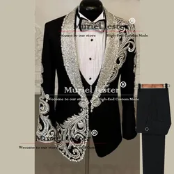 Abiti squisiti uomo gioielli con perline ornamento smoking su misura scialle scintillante bavero Blazer da ballo matrimonio abbigliamento formale da festa