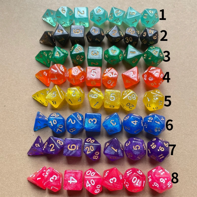 7pcs/Set Dice Two-color Multi-sided Dice Set Glitter Star Sky Game Dice Combination DND Cubes