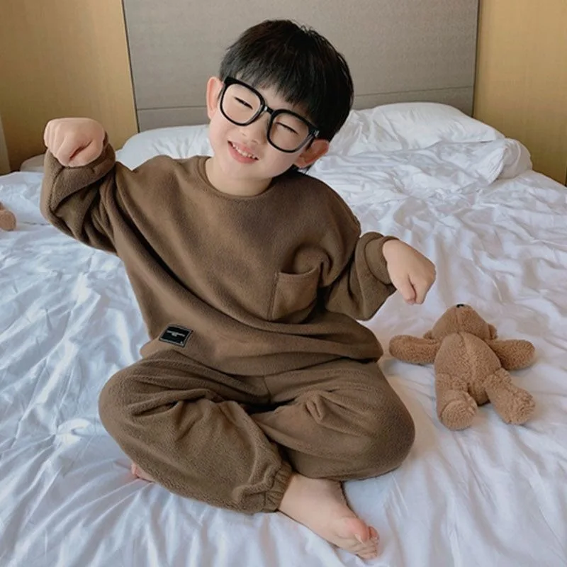 

Kids Winter Thermal Pajamas Set Dralon Warm Long Sleeve Toddler Boys' Wear Suit Thickened Flannel Thermal Underwear for Kids