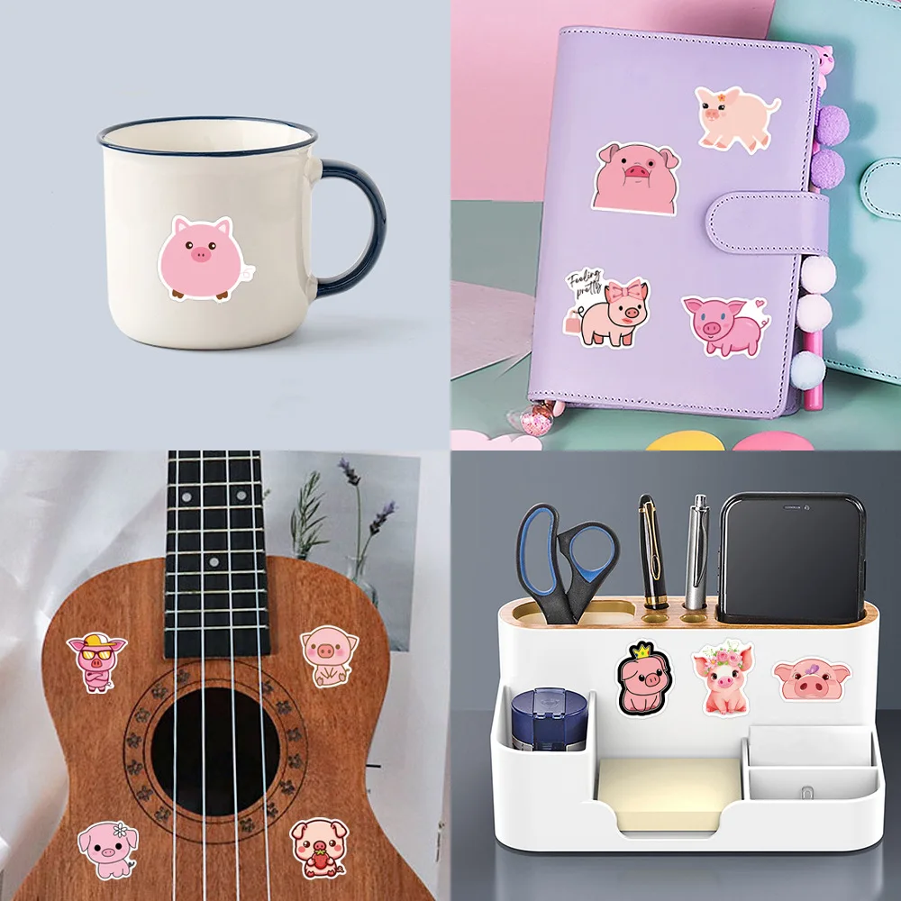55 pezzi di cartone animato simpatico maiale rosa decorazione creativa valigia tazza d'acqua adesivi impermeabili per computer