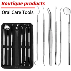 6Pcs /Pack Stainless Steel Dental Tool Oral Care Set for Dental Removal Endoscope Dental Scaling Removal Leather Case Packaging