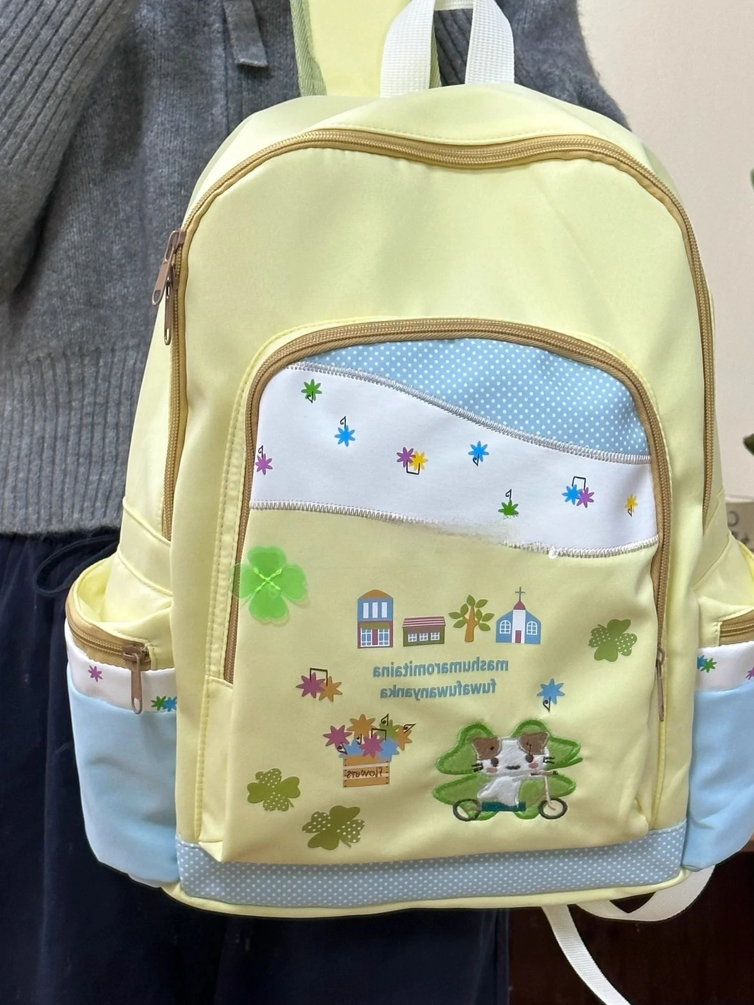 Simpatico cotone color caramello Blo grande capacità Bapa per studenti delle scuole superiori e Universi Borsa da scuola Cartoon Sle