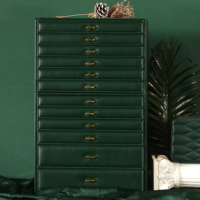 Large Capacity Jewelry Organizer Box with 12 Drawers Jewelry Display Collection PU Storage Necklace Holder for Anniversary