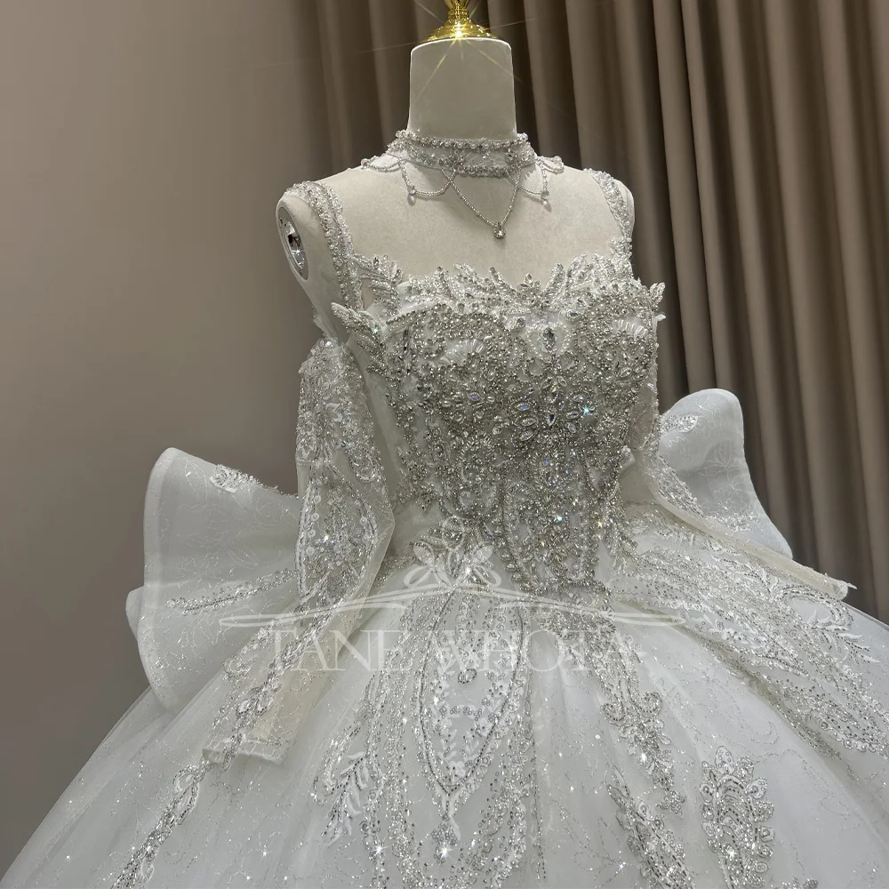 Свадебное платье для невесты на бретельках со шнуровкой сзади, расшитое бисером и блестками, бальное платье, роскошное свадебное платье по индивидуальному заказу