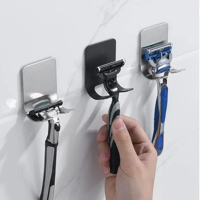 

Men's Razor Rack Wall-mounted Bathroom Storage Rack with Double Hook, 1PCS, Perforation-free, Stainless Steel
