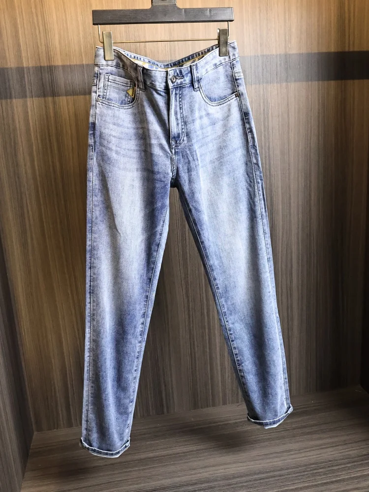 

High Elastici Commuter Straight Leg White Waed Jeans Men's Summer Cloudy Denim Breathable Comfortable Modern Sle