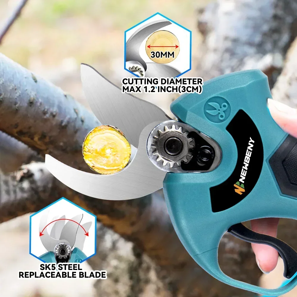 30mm Brushless Electric Pruning Shears 4 Gears Electric Scissors Orchard Shrub Branch Pruning Tools For 21V 18V Battery