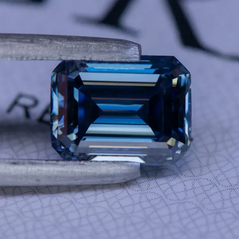 

NEW Moissanite Stone Royal Blue Natural Color Emerald Cut Charms Gemstone DIY Ring Necklace Earrings Main Materials with Certifi