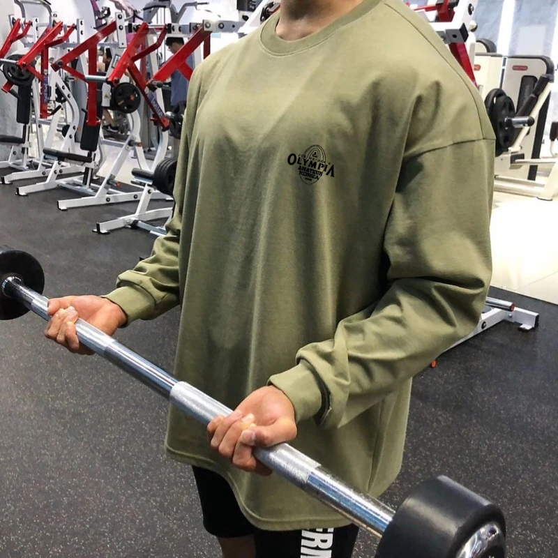 Męska trening gimnastyczny bawełniana koszulka siłownia Fitness na co dzień koszulka z długim rękawem do biegania męska bluza kulturystyczna