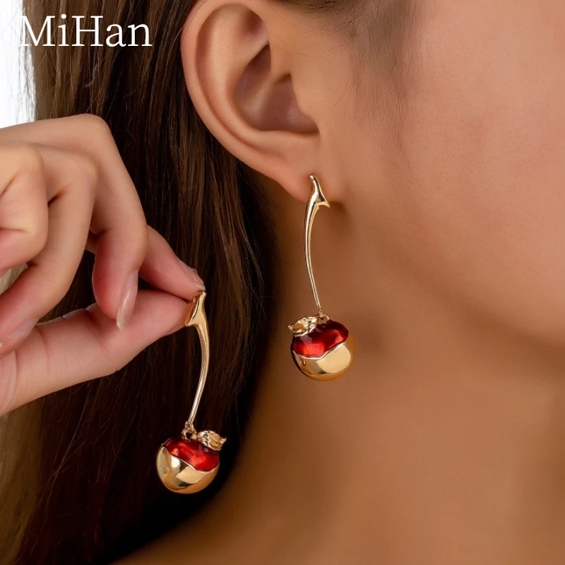 MiHan Trendy Jewelry Temperament Simply Design Long Cut Cherry Earrings For Women Wedding Gifts 2024 Trend New Accessories