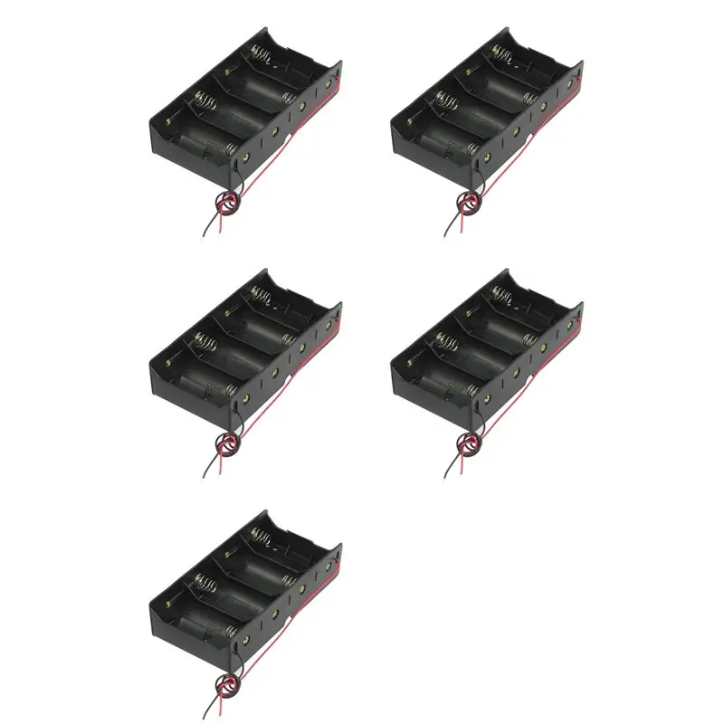 ABGI-5X Black 4 X 1.5V D Battery Holder Storage Case Box W Wire Leads