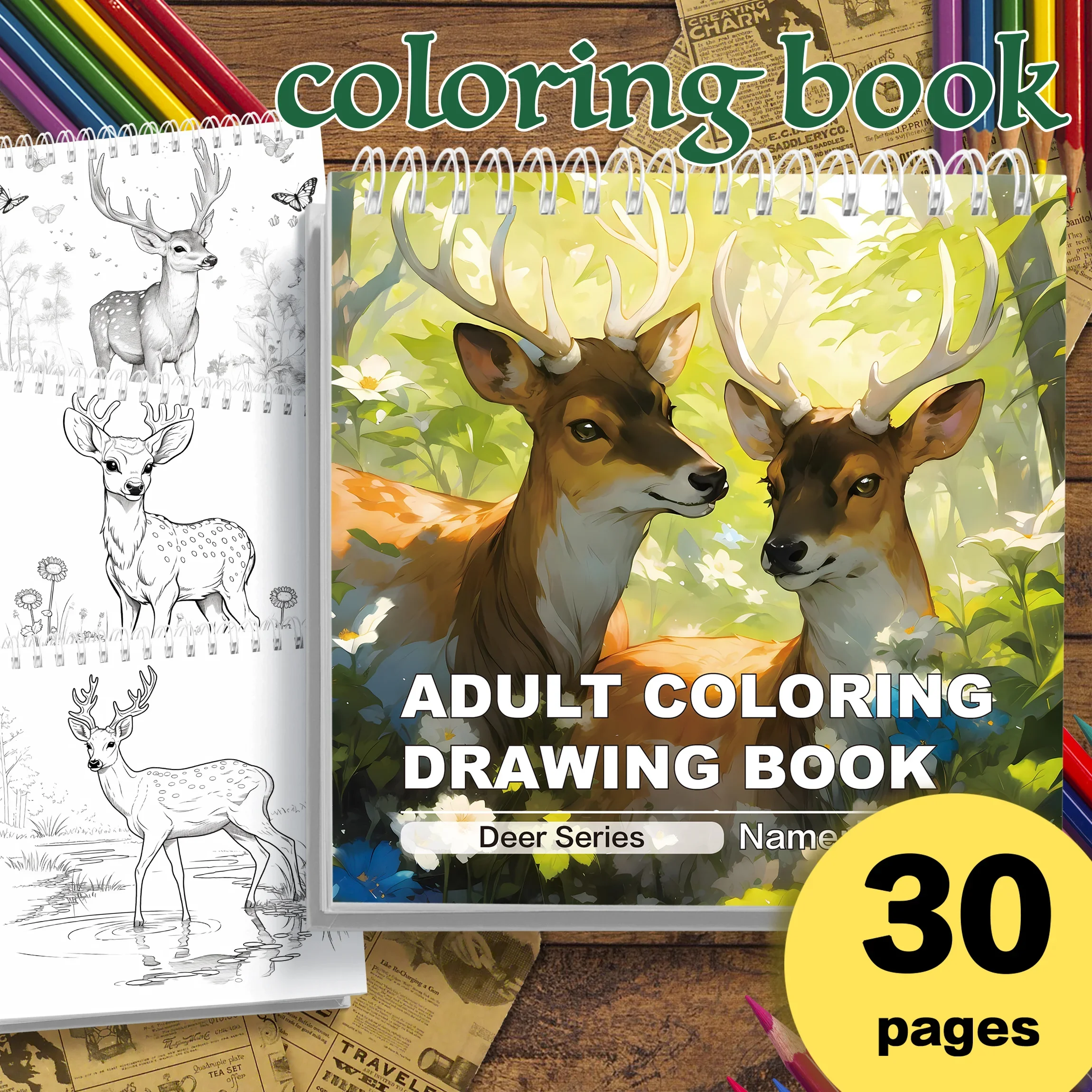 1pc Beautifully Designed Deer Theme Coloring Book for Adults: 30 Intricate Pages with a Variety of Patterns to Color