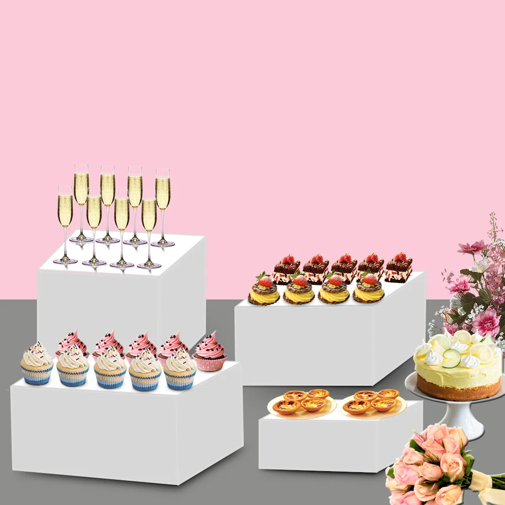 

Прямоугольные прозрачные подставки-кубы из белого акрила для демонстрации еды, 4 уровня, для кейтеринга, буфетов, рождественского декора