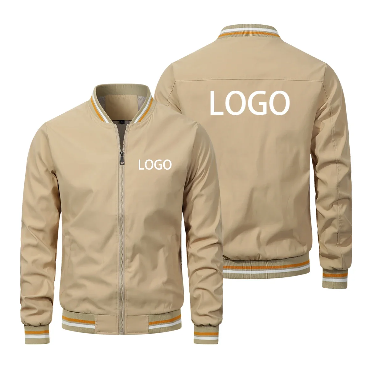 Giacche da uomo con logo personalizzato Marca Primavera Autunno Cappotto con cerniera con stampa antivento Tinta unita Moda Casual Giacca da MOTO maschile all'aperto